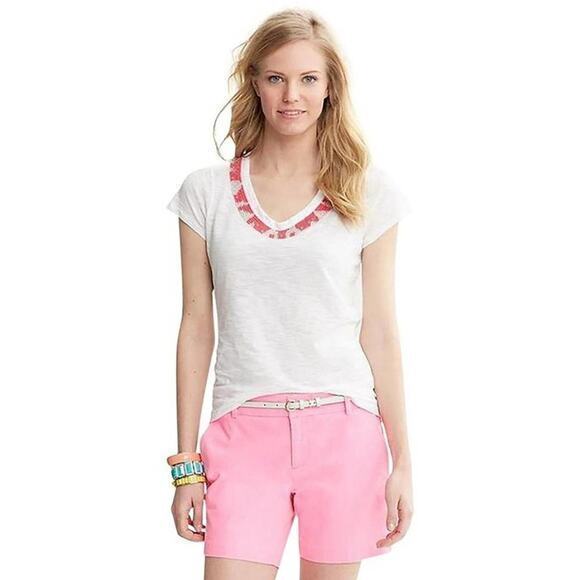Banana Republic Milly Beaded Pink White Tee Size Medium - Picture 3 of 6